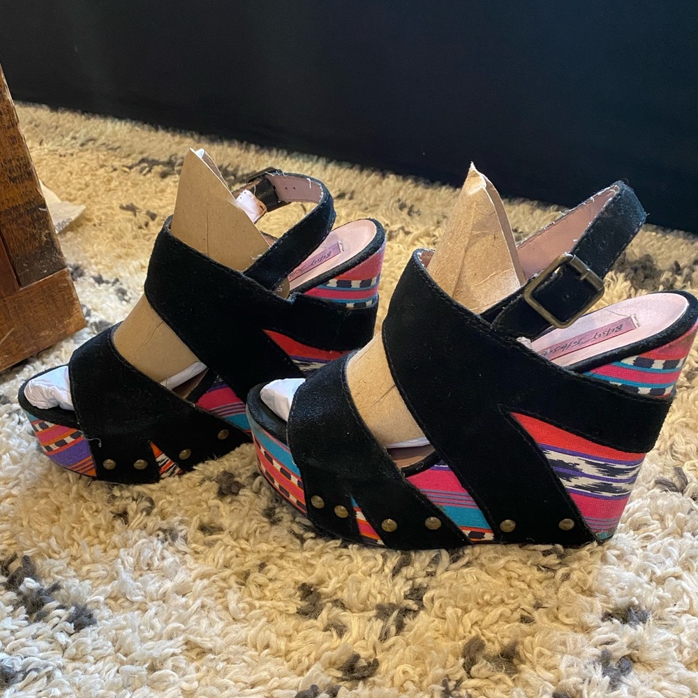Betsey Johnson Vintage Tribal Wedge Sandals